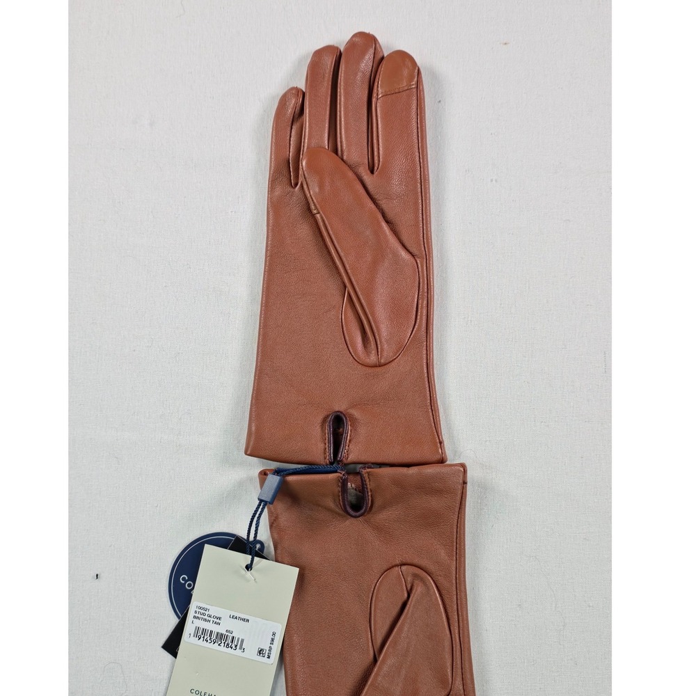 Cole Haan Women Glove Large British Tan Leather Stud Touchscreen 100521 NWT - Picture 3 of 9